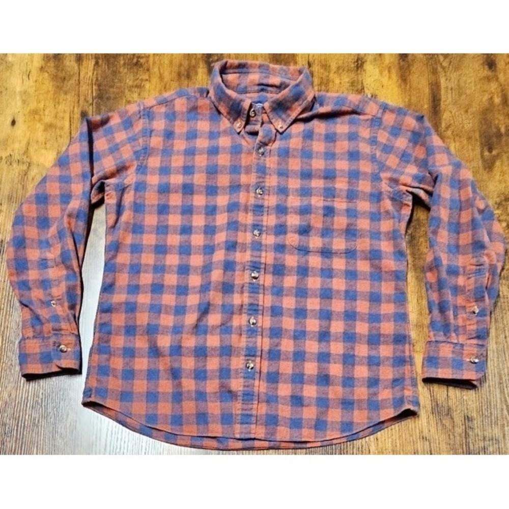 Proper Cloth Men's Size M Button Down Long Sleeve Blue & Rust Checkered Shirt